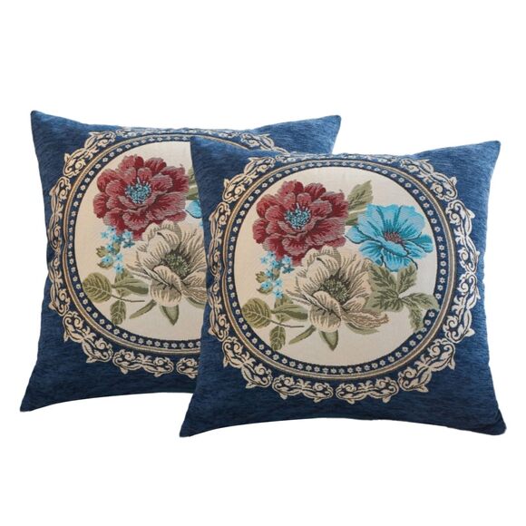 Other - 4329 Set of 2 Blue Vintage Embroidered Throw Pillows Covers